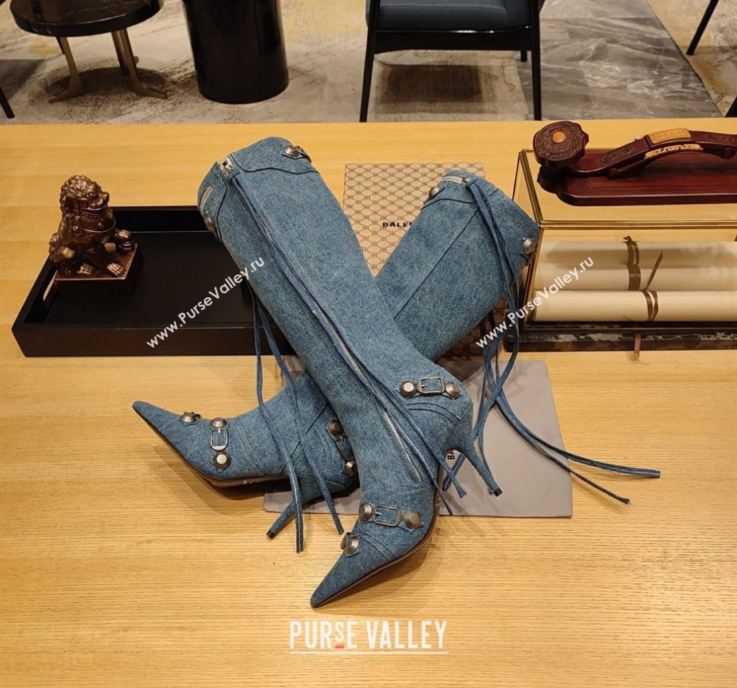 Balenciaga Heel 9cm Cagole Boots in blue denim printed Nappa lambskin (modeng-23121613)