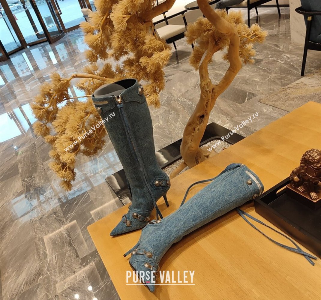 Balenciaga Heel 9cm Cagole Boots in blue denim printed Nappa lambskin (modeng-23121613)