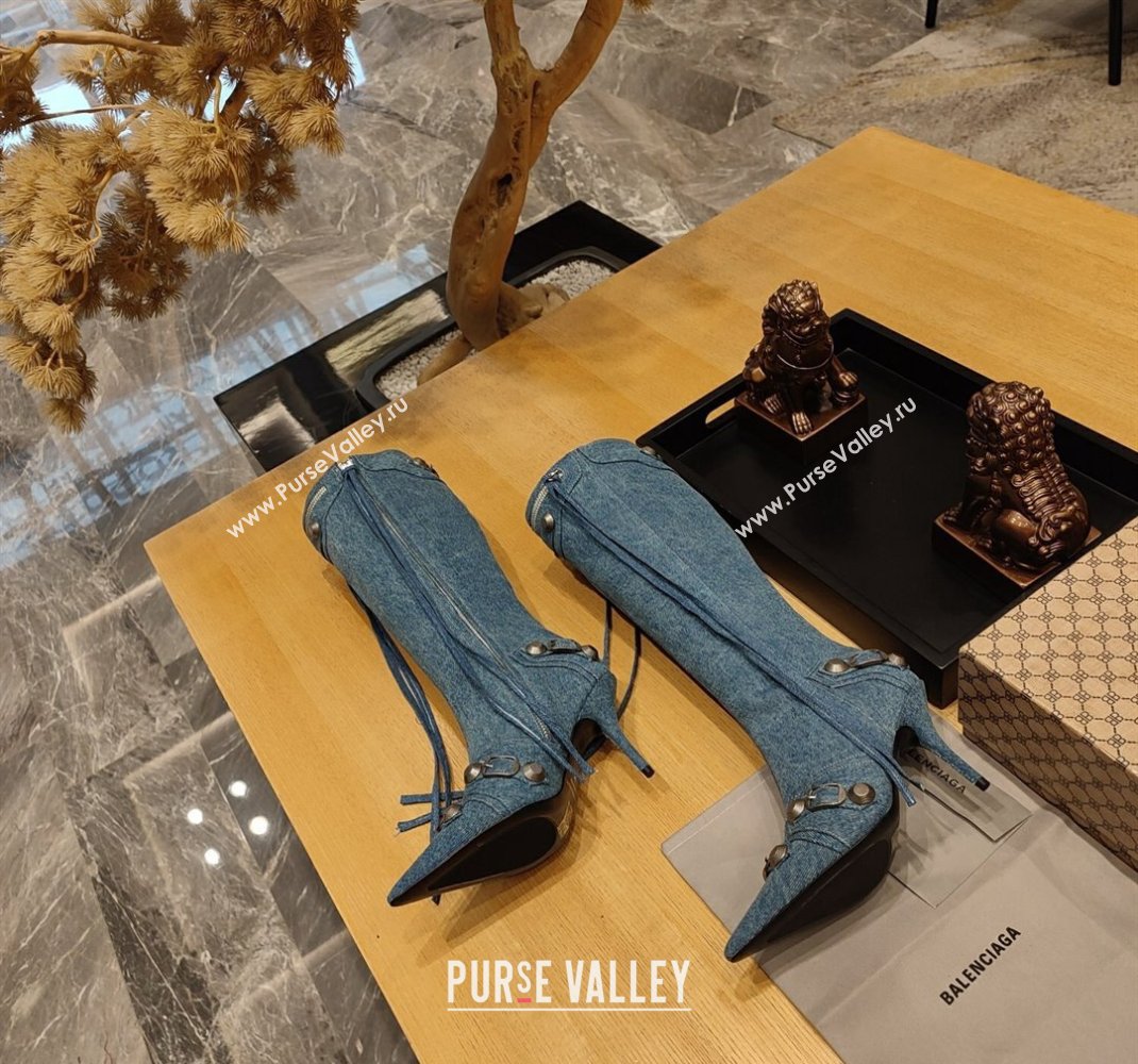 Balenciaga Heel 9cm Cagole Boots in blue denim printed Nappa lambskin (modeng-23121613)