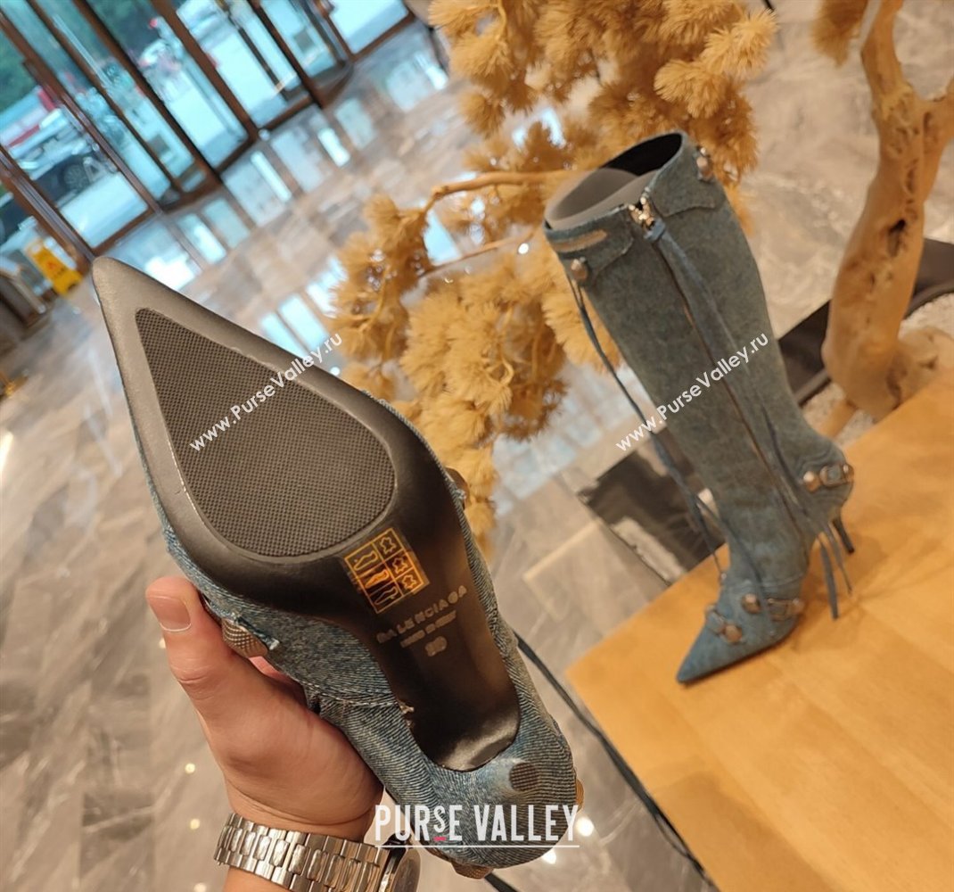 Balenciaga Heel 9cm Cagole Boots in blue denim printed Nappa lambskin (modeng-23121613)