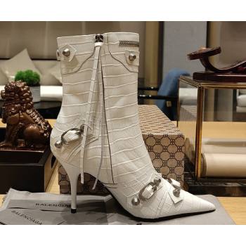 Balenciaga Heel 9cm Cagole Booties in Croco Pattern White (modeng-23121615)