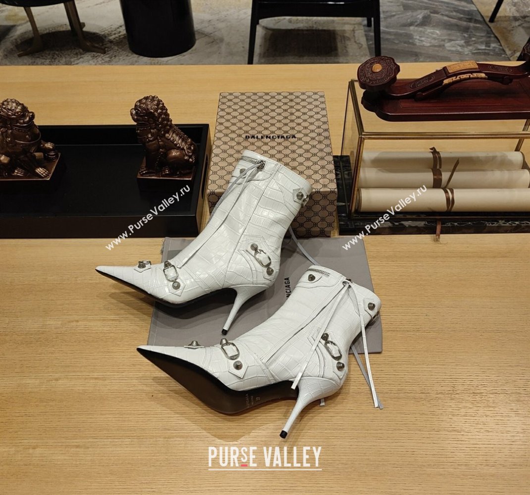 Balenciaga Heel 9cm Cagole Booties in Croco Pattern White (modeng-23121615)
