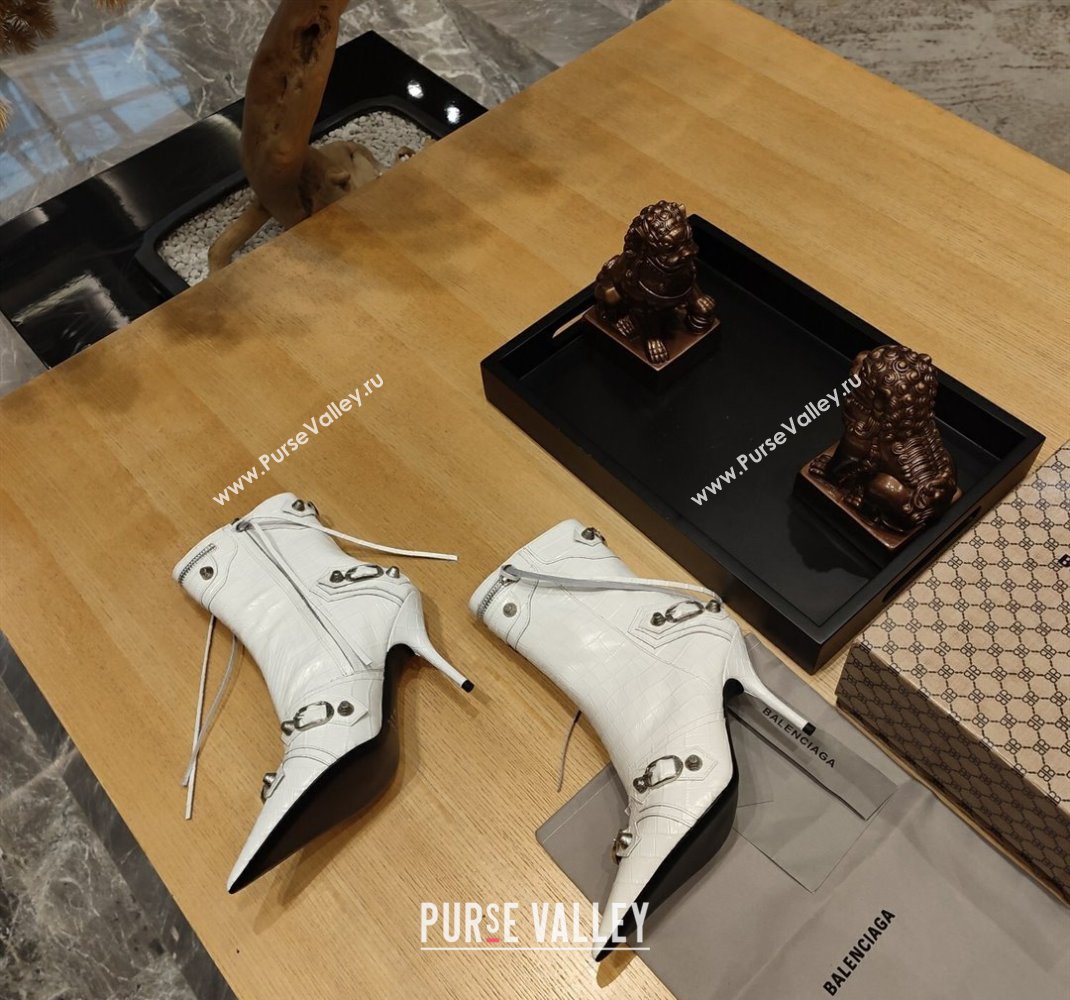 Balenciaga Heel 9cm Cagole Booties in Croco Pattern White (modeng-23121615)