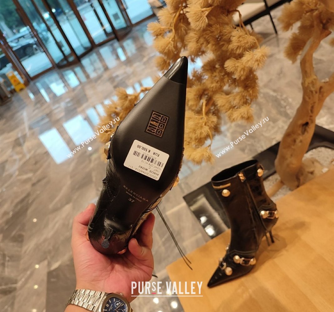 Balenciaga Heel 9cm Cagole Booties in Croco Pattern Black (modeng-23121614)