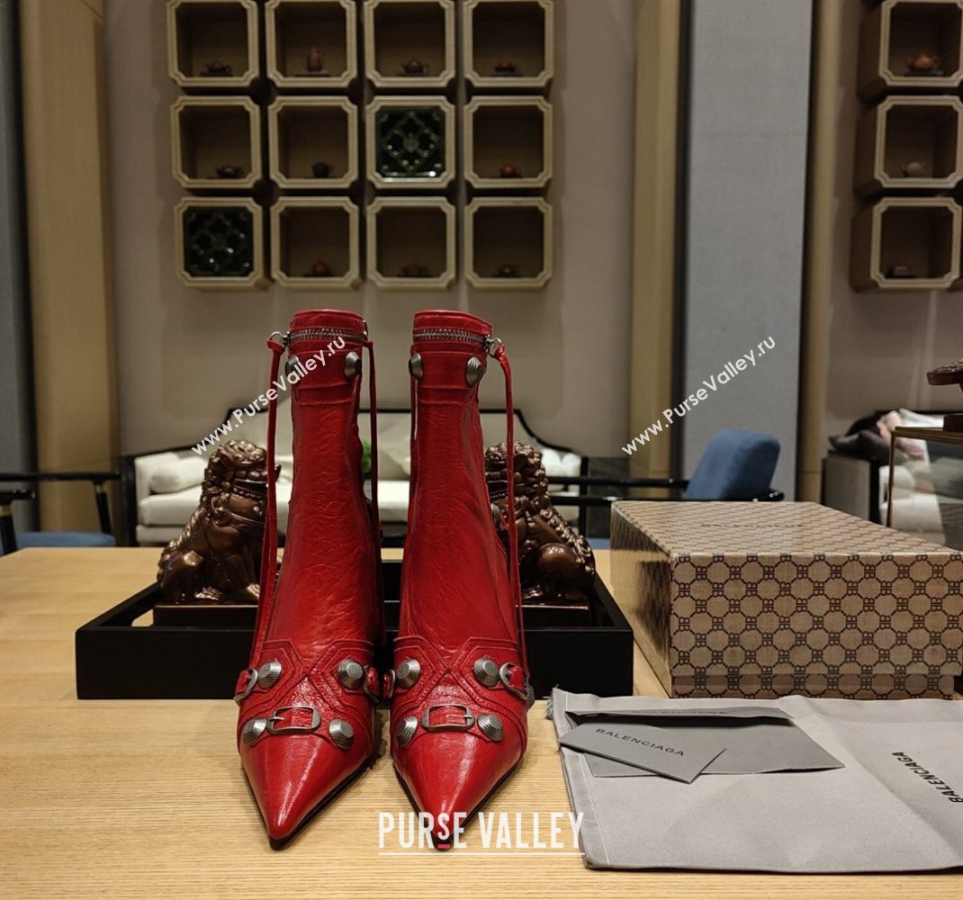 Balenciaga Heel 9cm Cagole Booties in Arena lambskin Red (modeng-23121616)