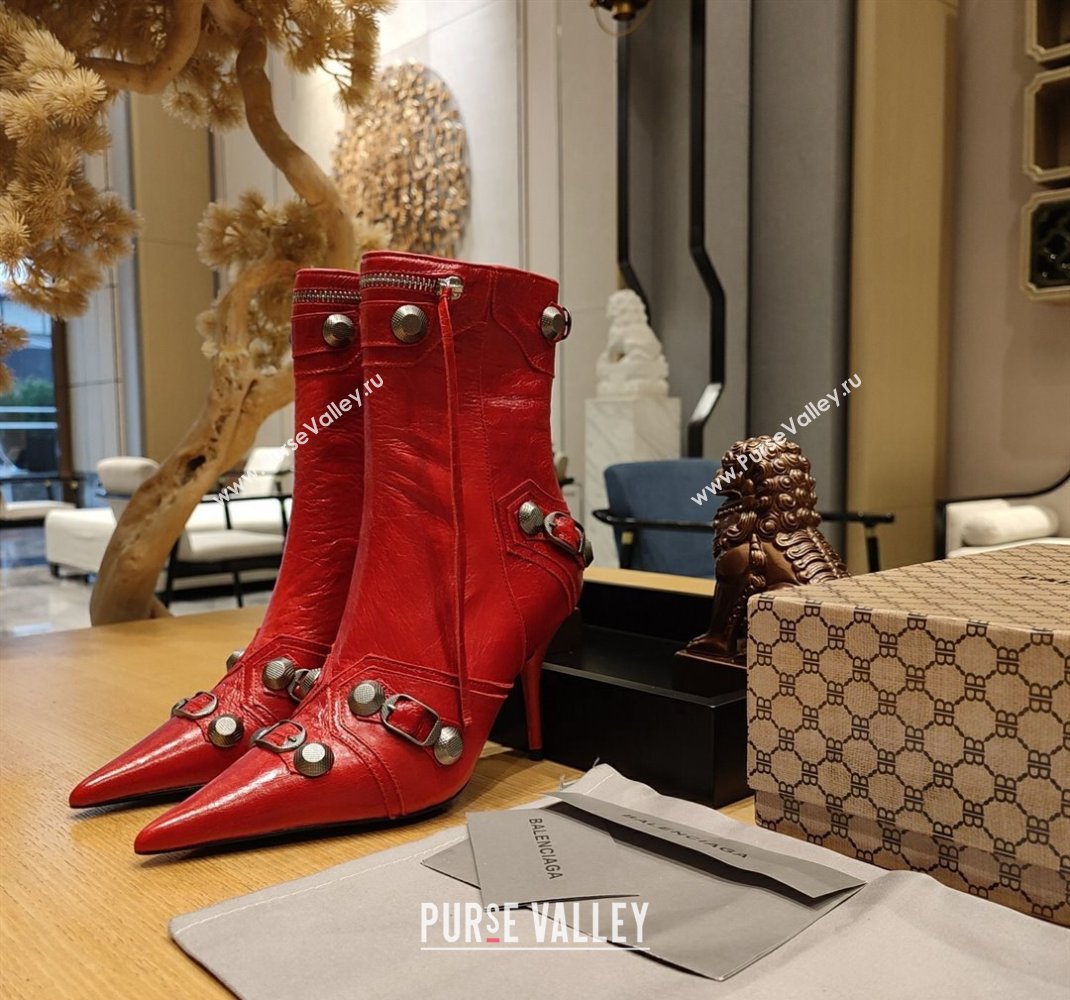 Balenciaga Heel 9cm Cagole Booties in Arena lambskin Red (modeng-23121616)