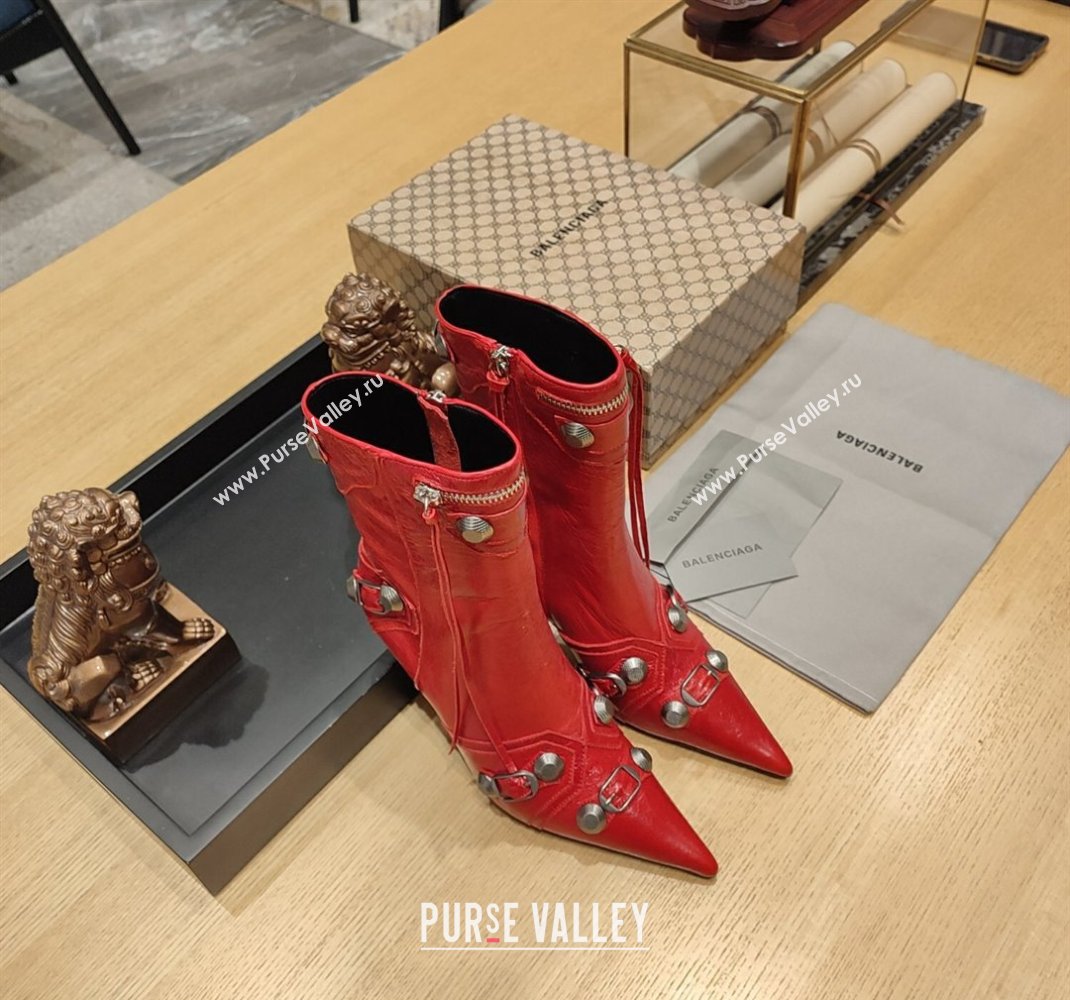 Balenciaga Heel 9cm Cagole Booties in Arena lambskin Red (modeng-23121616)