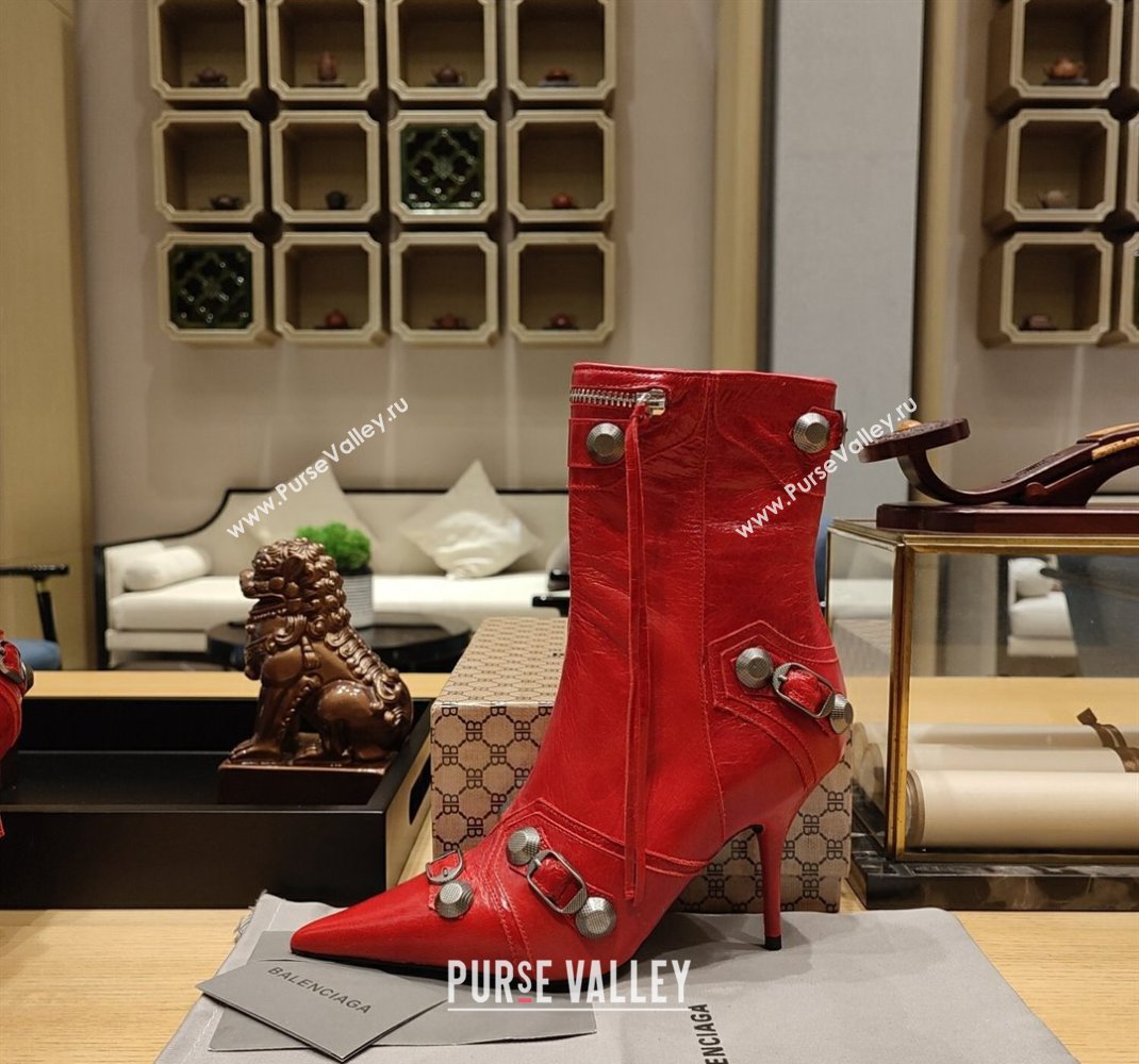 Balenciaga Heel 9cm Cagole Booties in Arena lambskin Red (modeng-23121616)