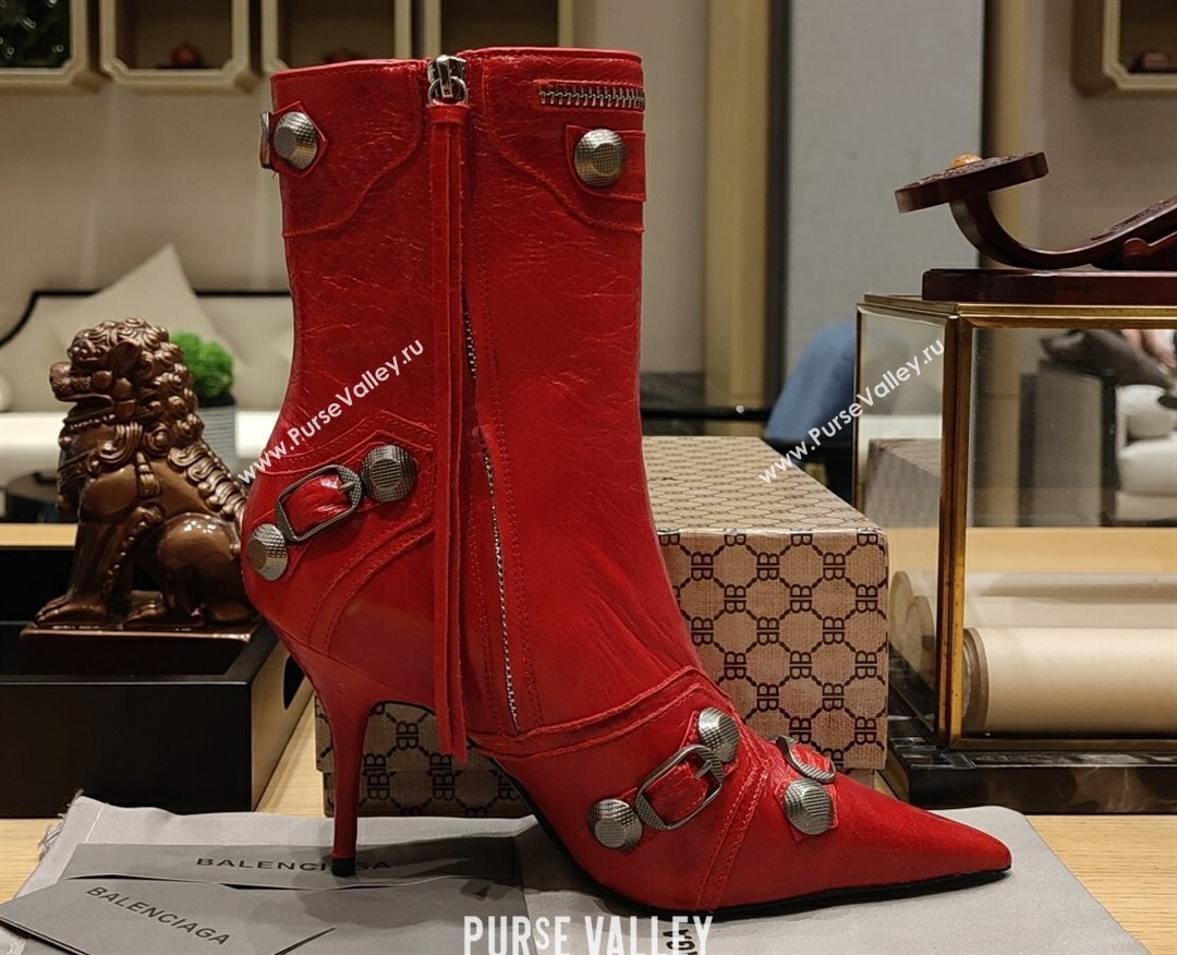 Balenciaga Heel 9cm Cagole Booties in Arena lambskin Red (modeng-23121616)