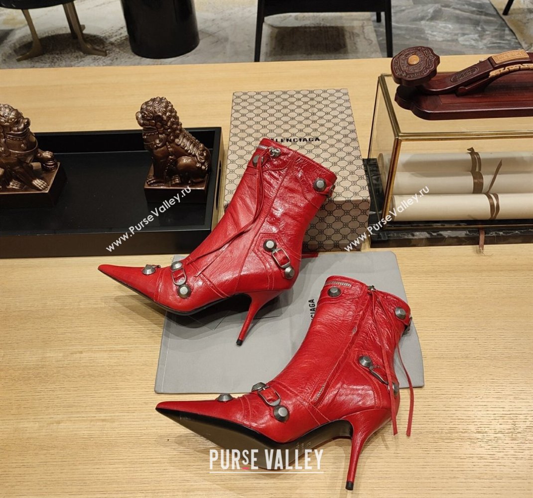 Balenciaga Heel 9cm Cagole Booties in Arena lambskin Red (modeng-23121616)