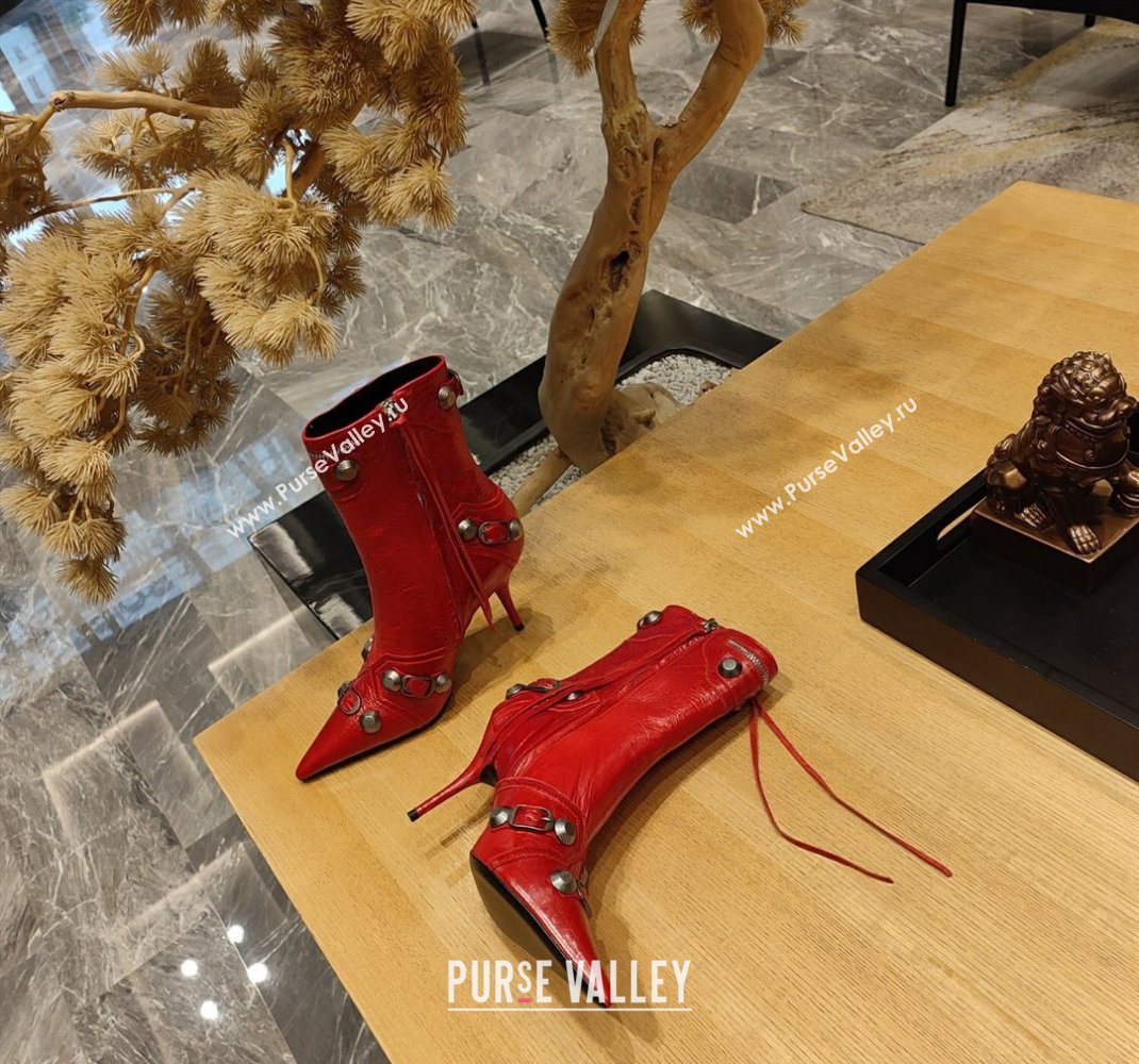 Balenciaga Heel 9cm Cagole Booties in Arena lambskin Red (modeng-23121616)