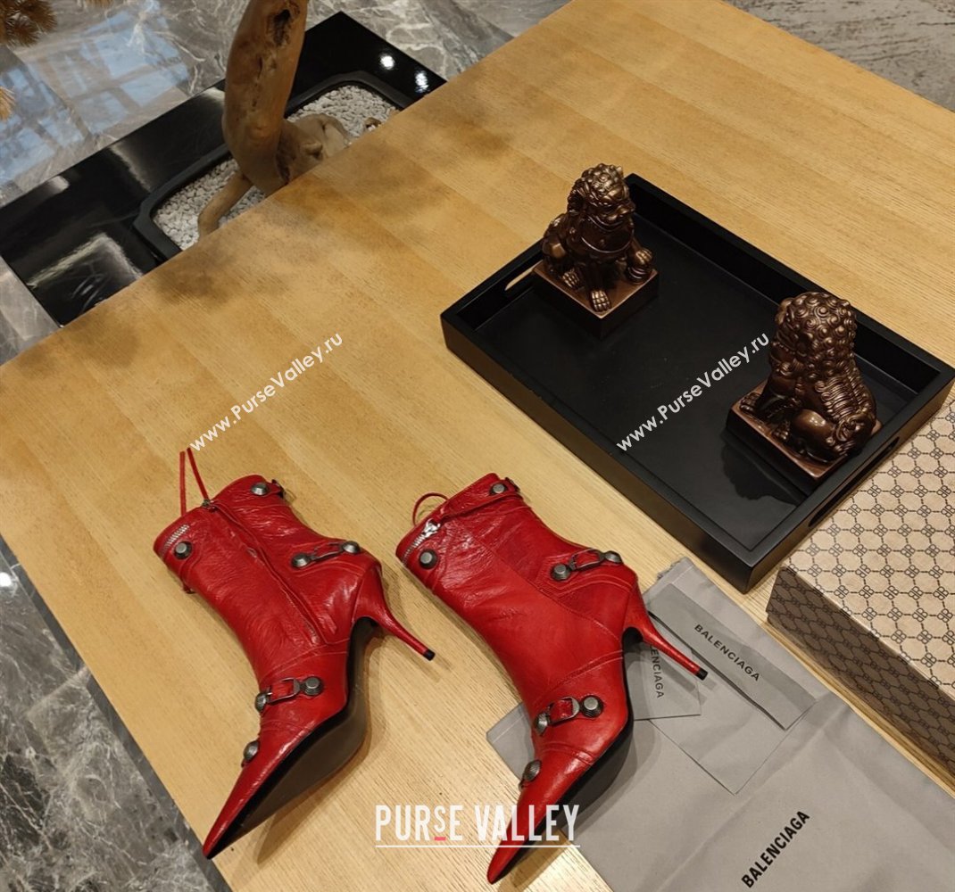 Balenciaga Heel 9cm Cagole Booties in Arena lambskin Red (modeng-23121616)