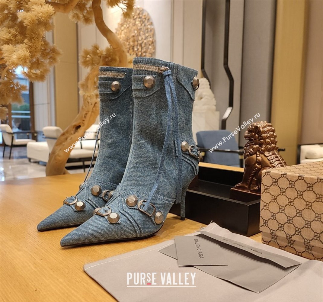 Balenciaga Heel 9cm Cagole Booties in blue denim printed Nappa lambskin (modeng-23121617)