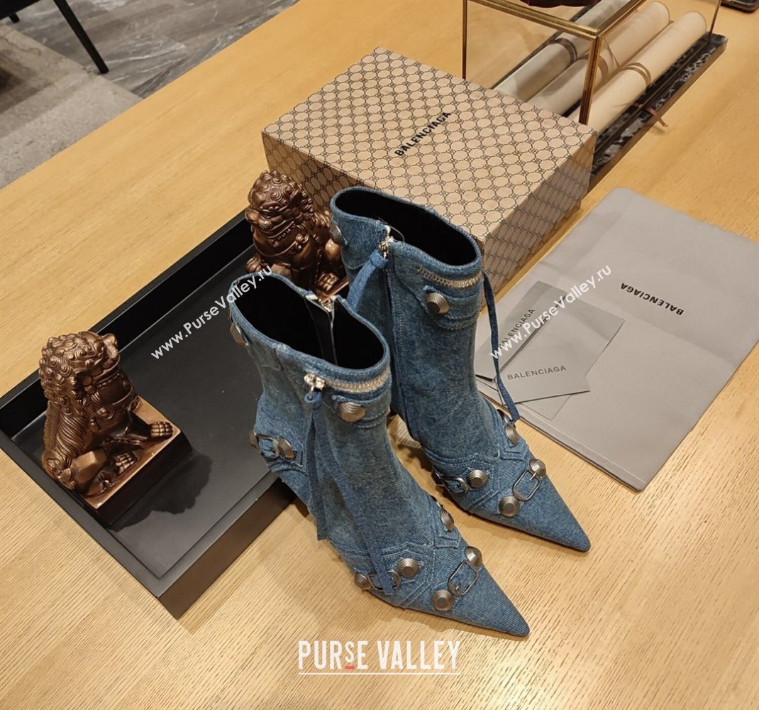 Balenciaga Heel 9cm Cagole Booties in blue denim printed Nappa lambskin (modeng-23121617)