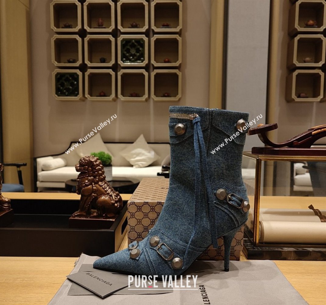 Balenciaga Heel 9cm Cagole Booties in blue denim printed Nappa lambskin (modeng-23121617)