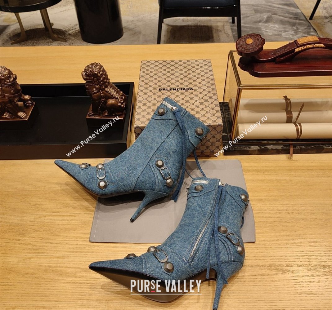 Balenciaga Heel 9cm Cagole Booties in blue denim printed Nappa lambskin (modeng-23121617)