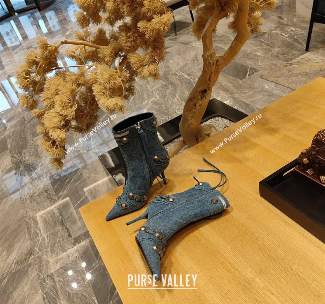 Balenciaga Heel 9cm Cagole Booties in blue denim printed Nappa lambskin (modeng-23121617)