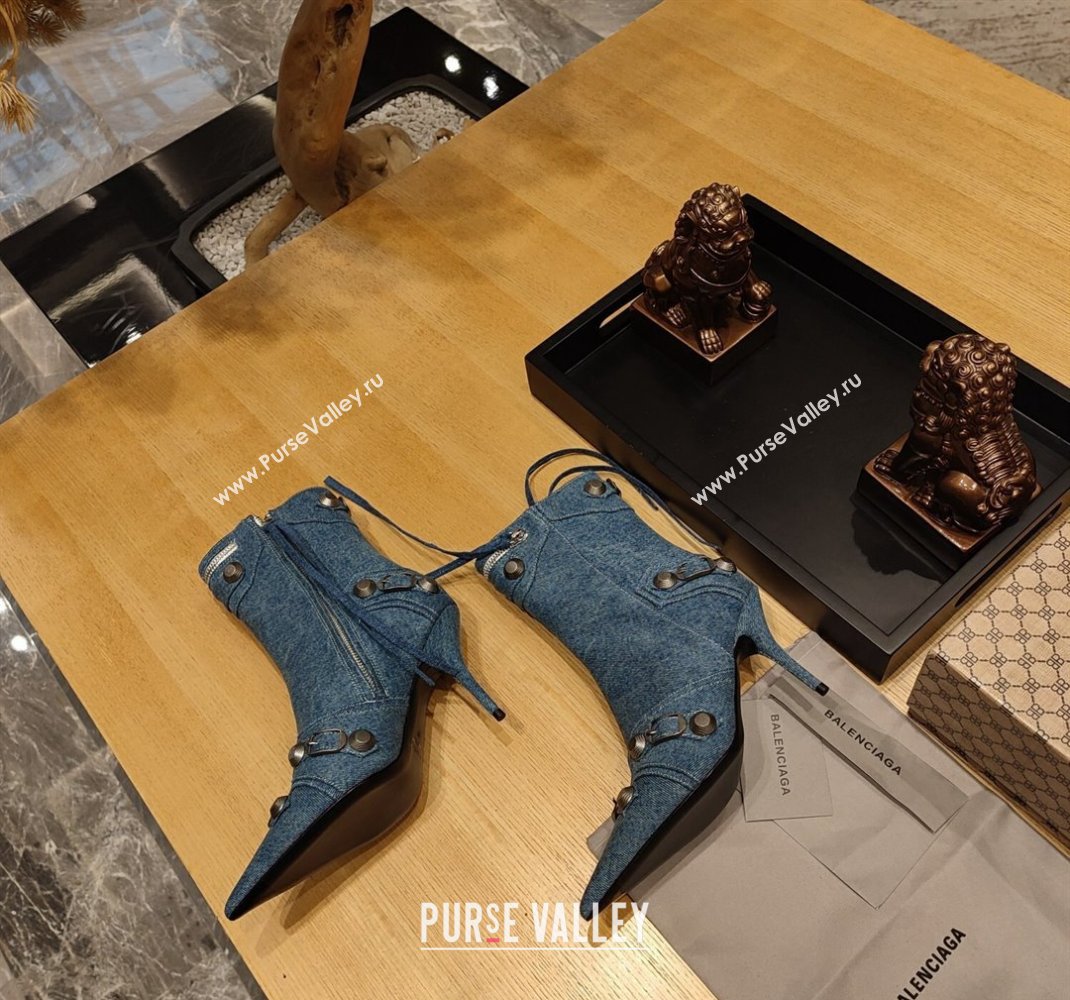 Balenciaga Heel 9cm Cagole Booties in blue denim printed Nappa lambskin (modeng-23121617)