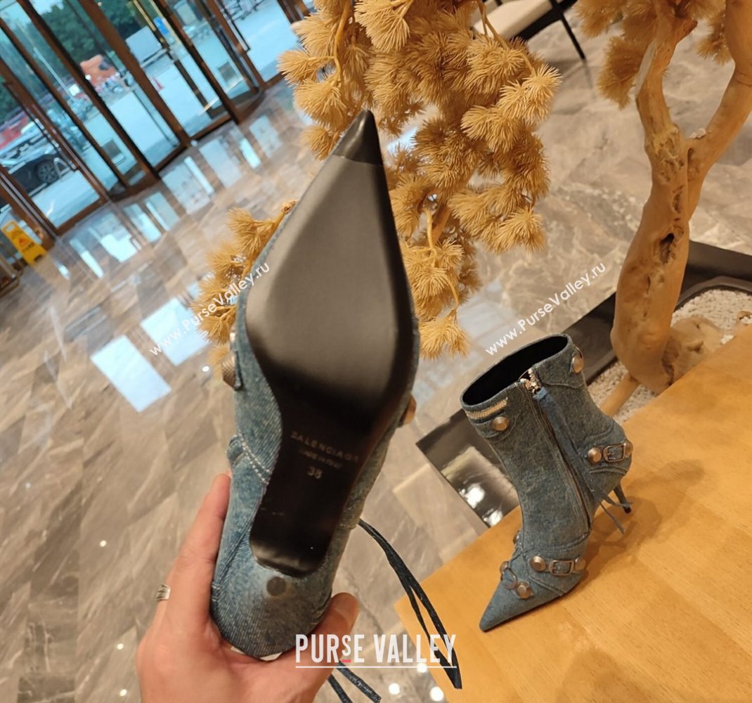 Balenciaga Heel 9cm Cagole Booties in blue denim printed Nappa lambskin (modeng-23121617)