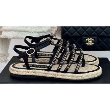Chanel CC Logo and Chain Lambskin Sandals G45050 Black 2024 (modeng-23121511)