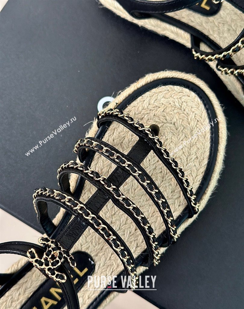 Chanel CC Logo and Chain Lambskin Sandals G45050 Black 2024 (modeng-23121511)