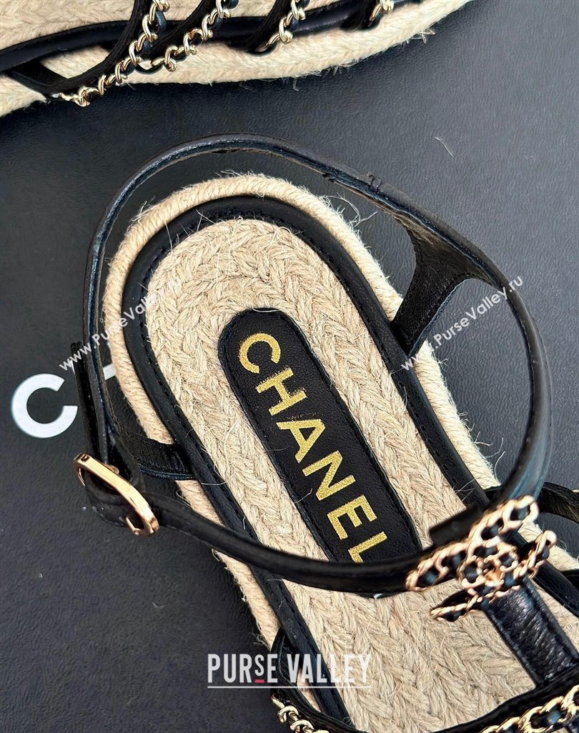 Chanel CC Logo and Chain Lambskin Sandals G45050 Black 2024 (modeng-23121511)