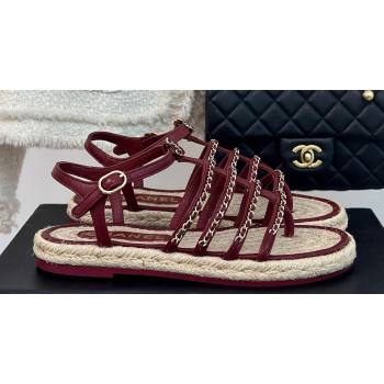 Chanel CC Logo and Chain Lambskin Sandals G45050 Burgundy 2024 (modeng-23121514)