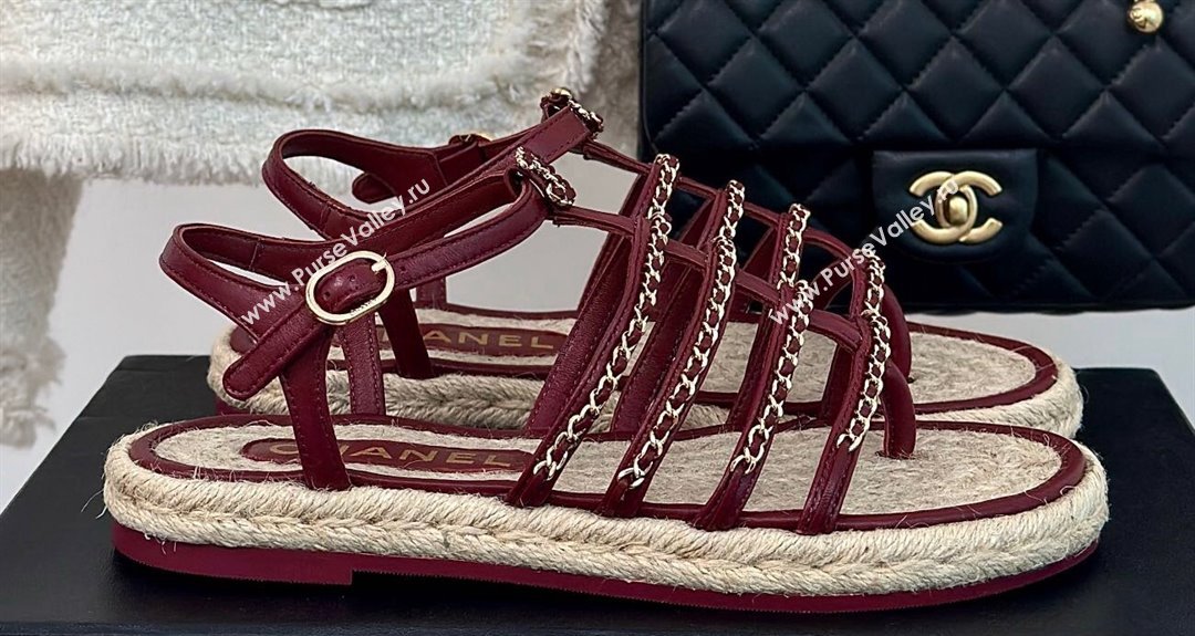 Chanel CC Logo and Chain Lambskin Sandals G45050 Burgundy 2024 (modeng-23121514)