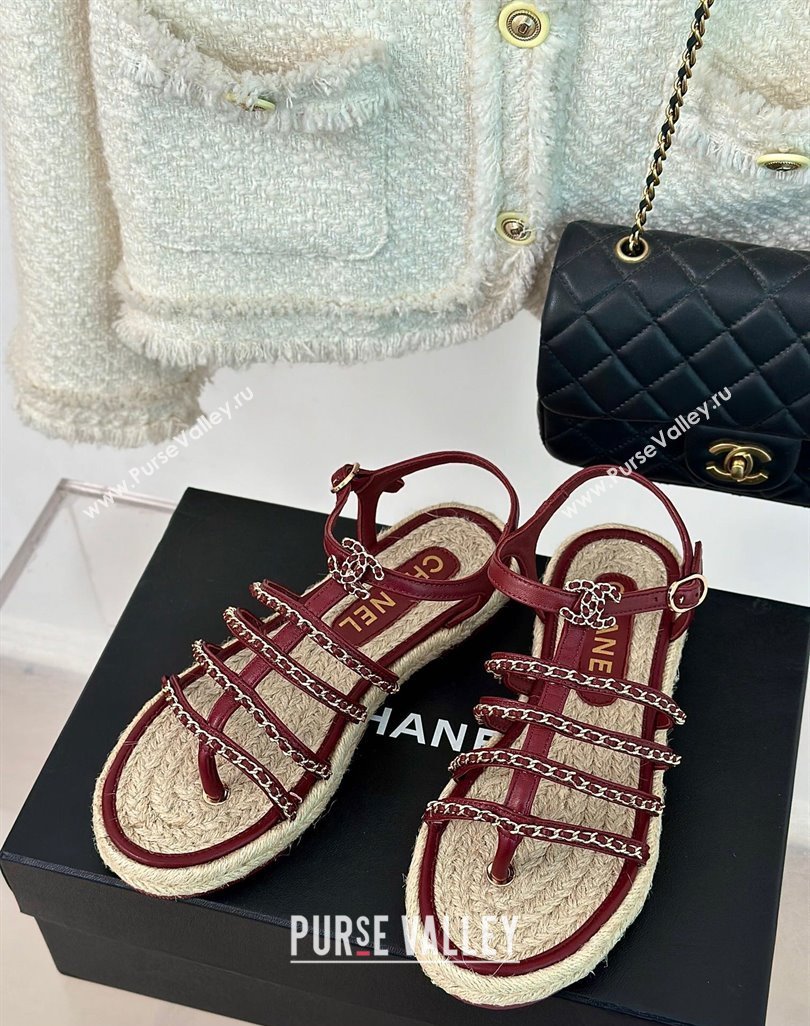 Chanel CC Logo and Chain Lambskin Sandals G45050 Burgundy 2024 (modeng-23121514)