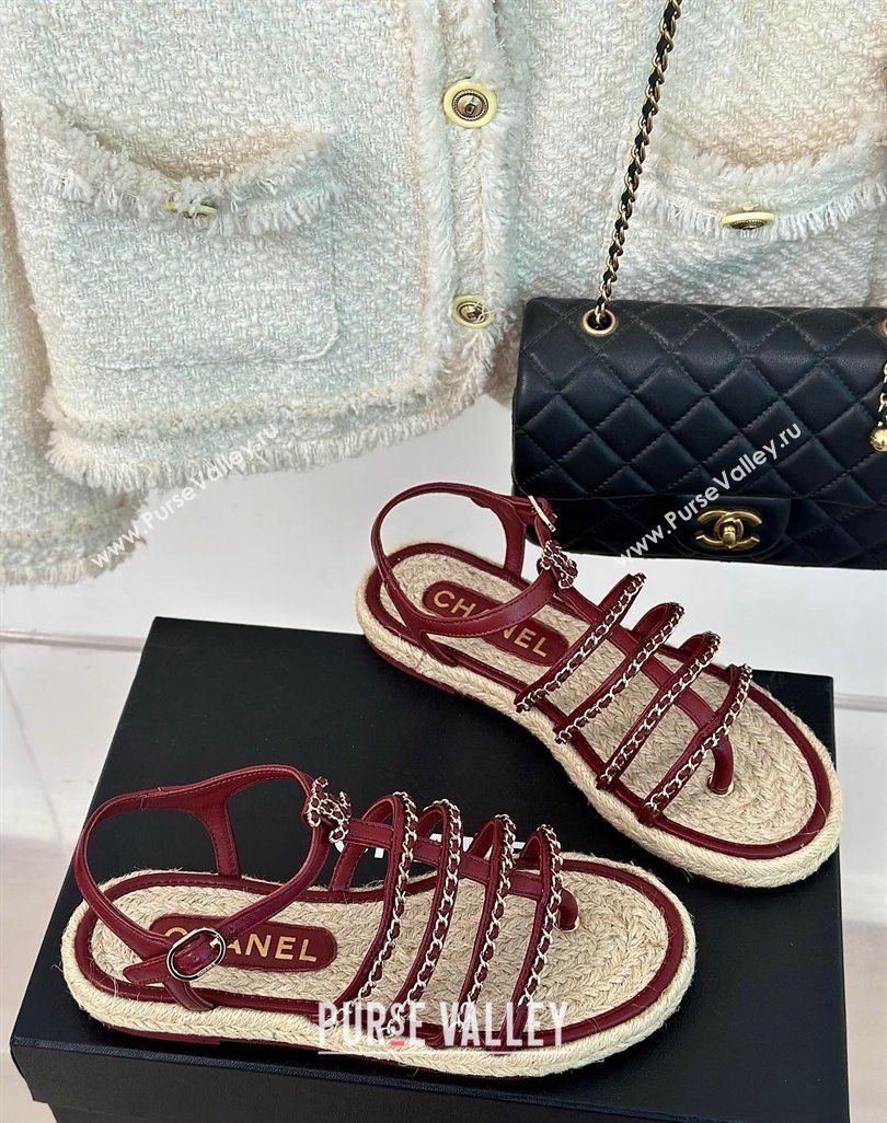Chanel CC Logo and Chain Lambskin Sandals G45050 Burgundy 2024 (modeng-23121514)