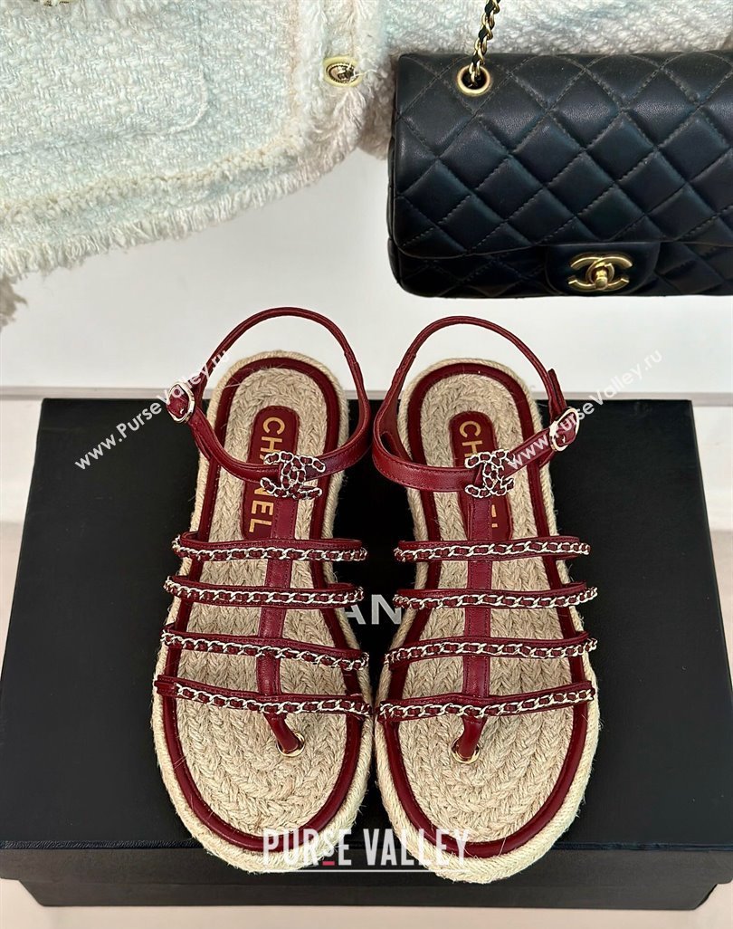 Chanel CC Logo and Chain Lambskin Sandals G45050 Burgundy 2024 (modeng-23121514)