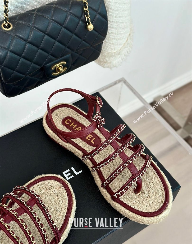 Chanel CC Logo and Chain Lambskin Sandals G45050 Burgundy 2024 (modeng-23121514)