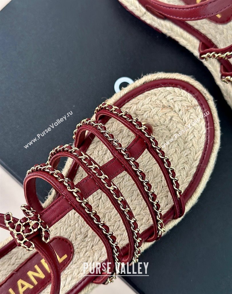 Chanel CC Logo and Chain Lambskin Sandals G45050 Burgundy 2024 (modeng-23121514)