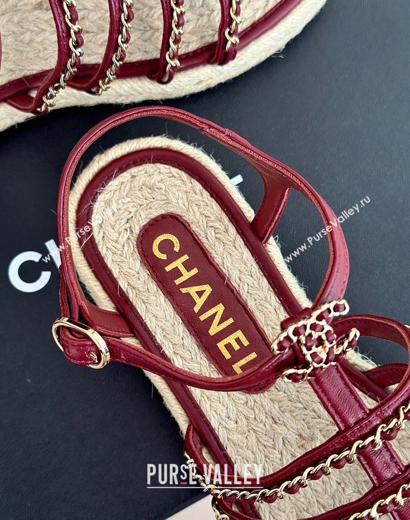 Chanel CC Logo and Chain Lambskin Sandals G45050 Burgundy 2024 (modeng-23121514)