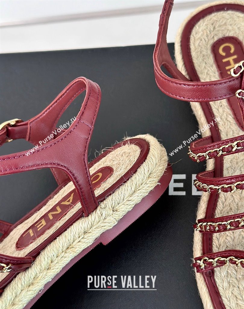 Chanel CC Logo and Chain Lambskin Sandals G45050 Burgundy 2024 (modeng-23121514)