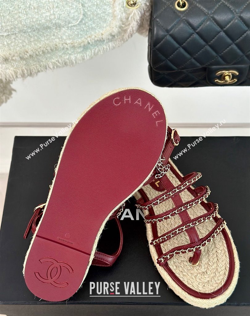 Chanel CC Logo and Chain Lambskin Sandals G45050 Burgundy 2024 (modeng-23121514)