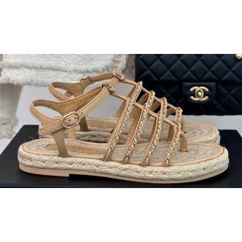 Chanel CC Logo and Chain Lambskin Sandals G45050 Beige 2024 (modeng-23121513)