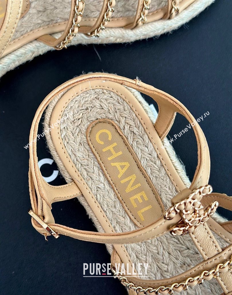 Chanel CC Logo and Chain Lambskin Sandals G45050 Beige 2024 (modeng-23121513)