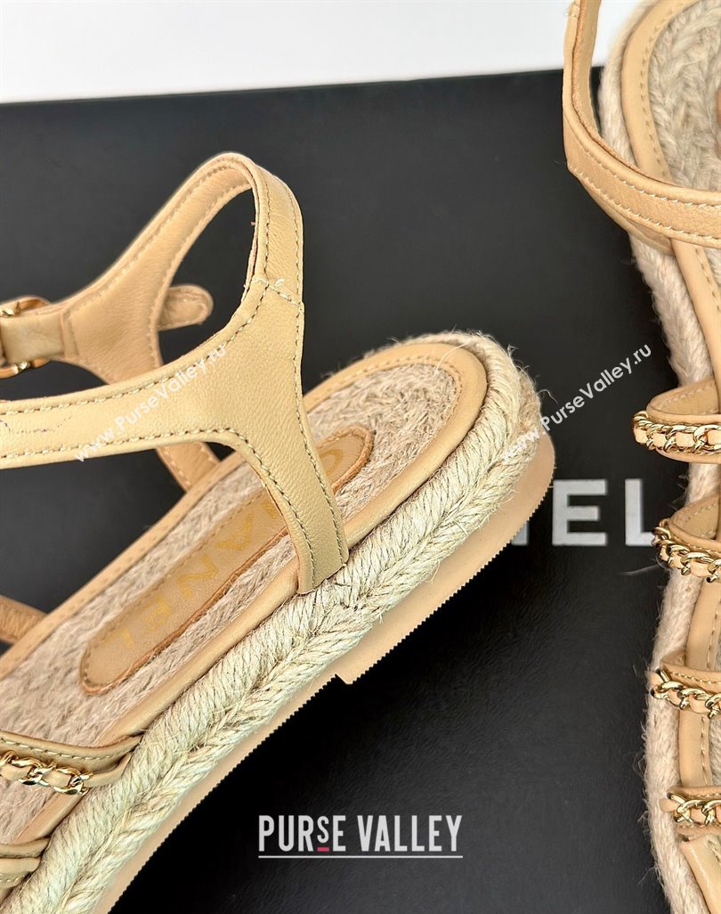 Chanel CC Logo and Chain Lambskin Sandals G45050 Beige 2024 (modeng-23121513)