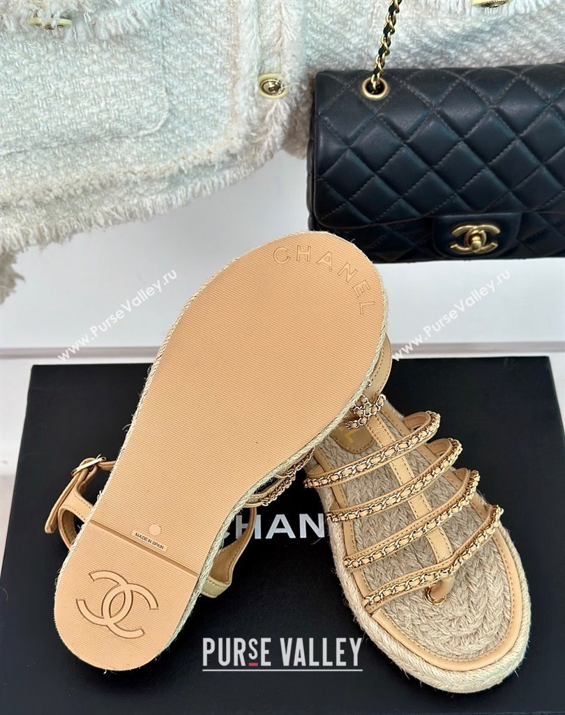 Chanel CC Logo and Chain Lambskin Sandals G45050 Beige 2024 (modeng-23121513)