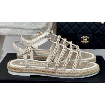 Chanel CC Logo and Chain Lambskin Sandals G45050 White 2024 (modeng-23121512)