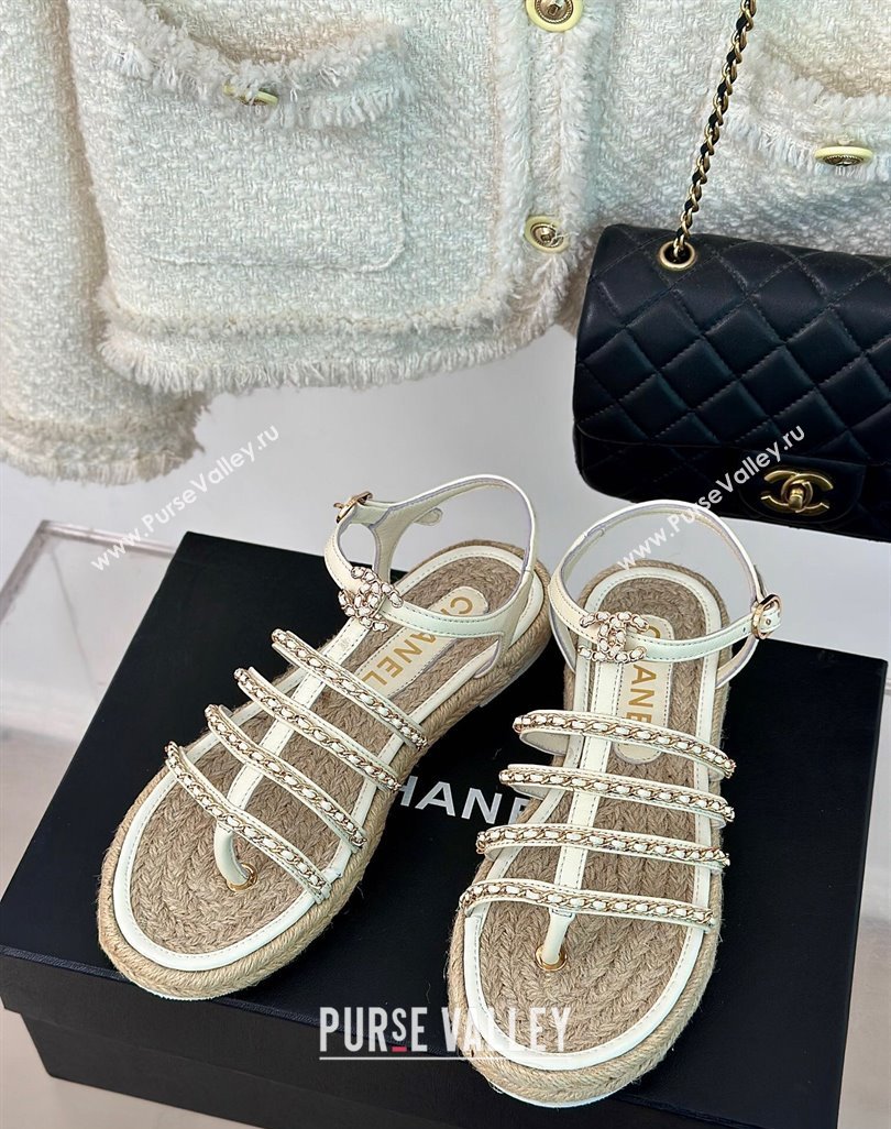 Chanel CC Logo and Chain Lambskin Sandals G45050 White 2024 (modeng-23121512)
