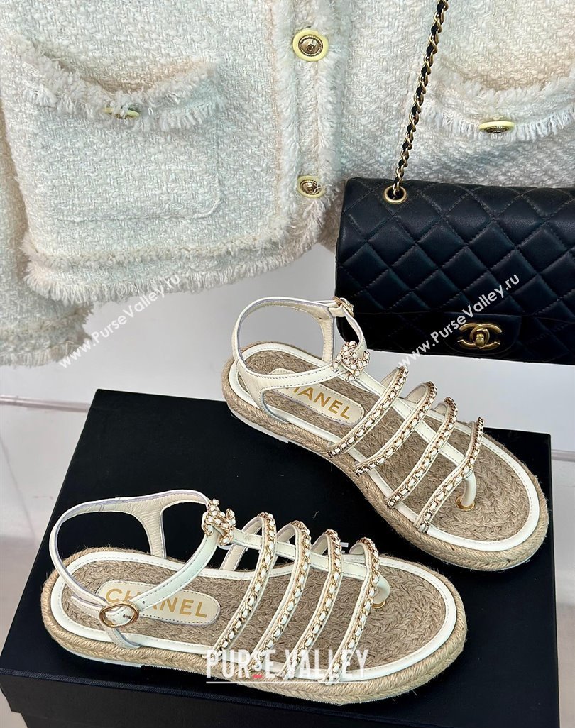 Chanel CC Logo and Chain Lambskin Sandals G45050 White 2024 (modeng-23121512)