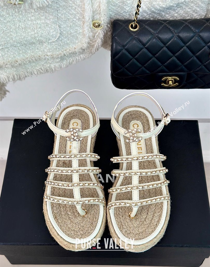 Chanel CC Logo and Chain Lambskin Sandals G45050 White 2024 (modeng-23121512)