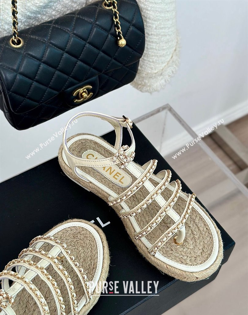 Chanel CC Logo and Chain Lambskin Sandals G45050 White 2024 (modeng-23121512)