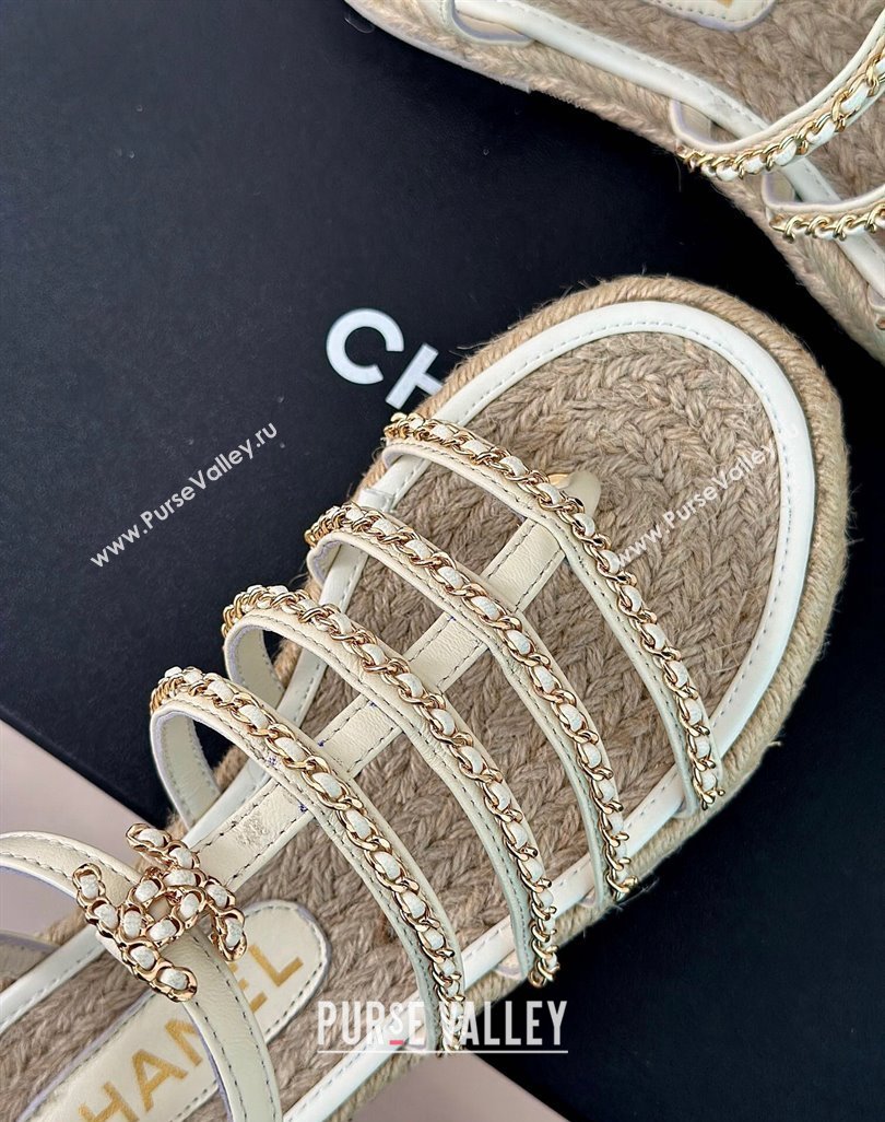 Chanel CC Logo and Chain Lambskin Sandals G45050 White 2024 (modeng-23121512)