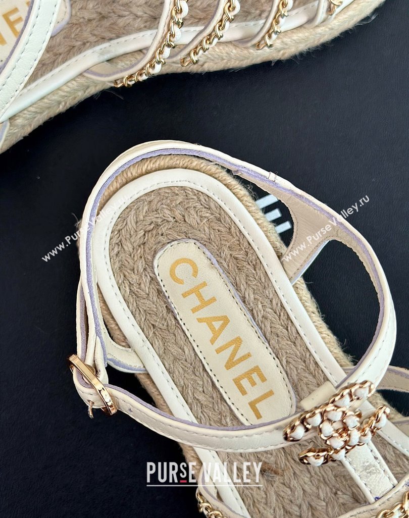 Chanel CC Logo and Chain Lambskin Sandals G45050 White 2024 (modeng-23121512)
