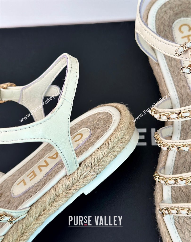 Chanel CC Logo and Chain Lambskin Sandals G45050 White 2024 (modeng-23121512)
