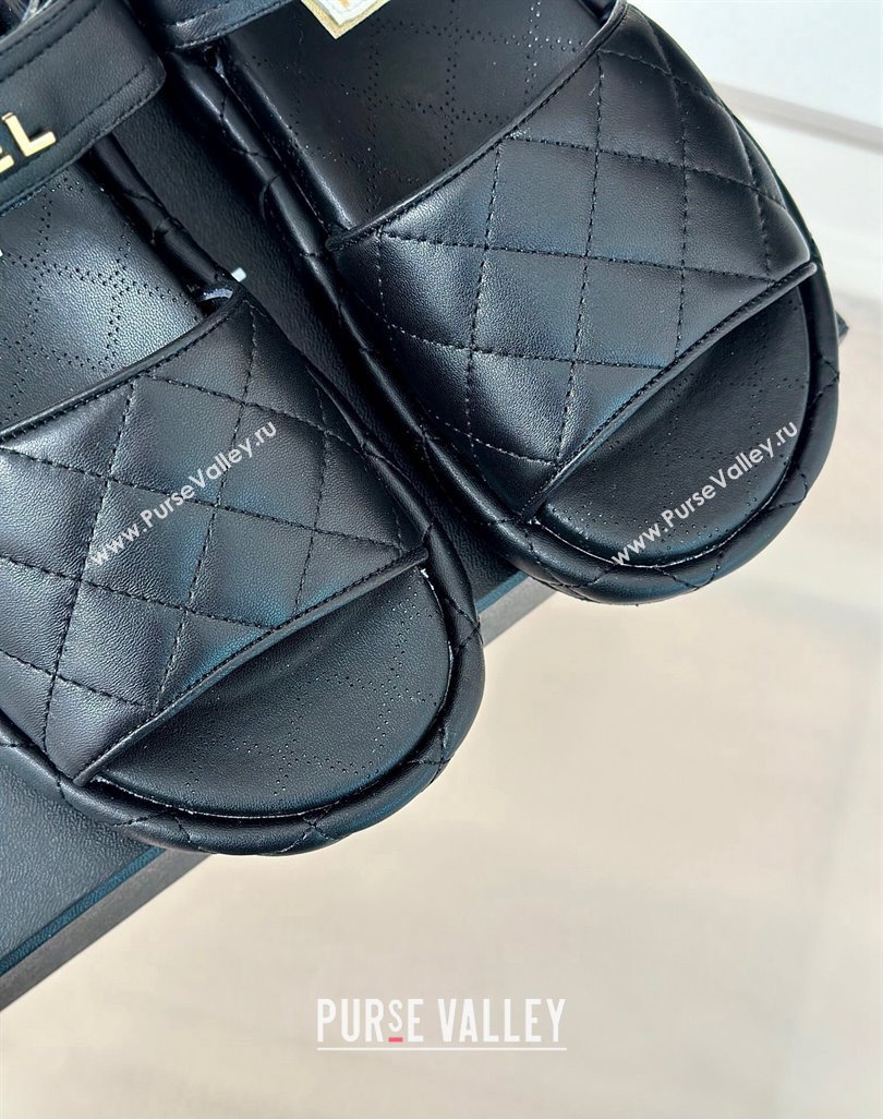 Chanel Heel 4cm Logo and Quilting Lambskin Beach Sandals Black 2024 (modeng-23121519)