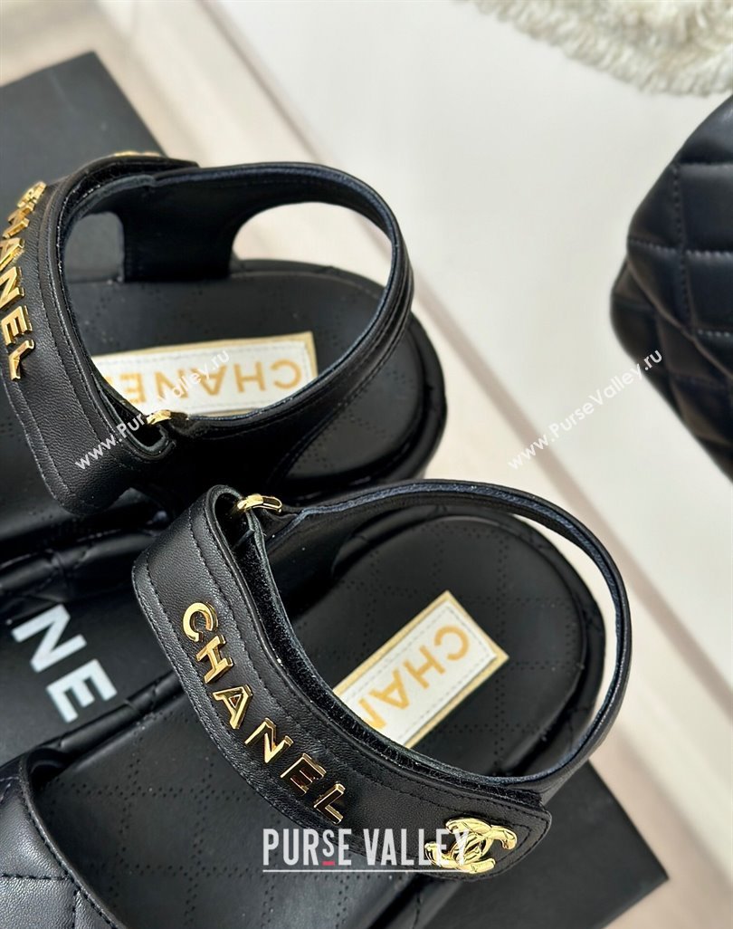 Chanel Heel 4cm Logo and Quilting Lambskin Beach Sandals Black 2024 (modeng-23121519)